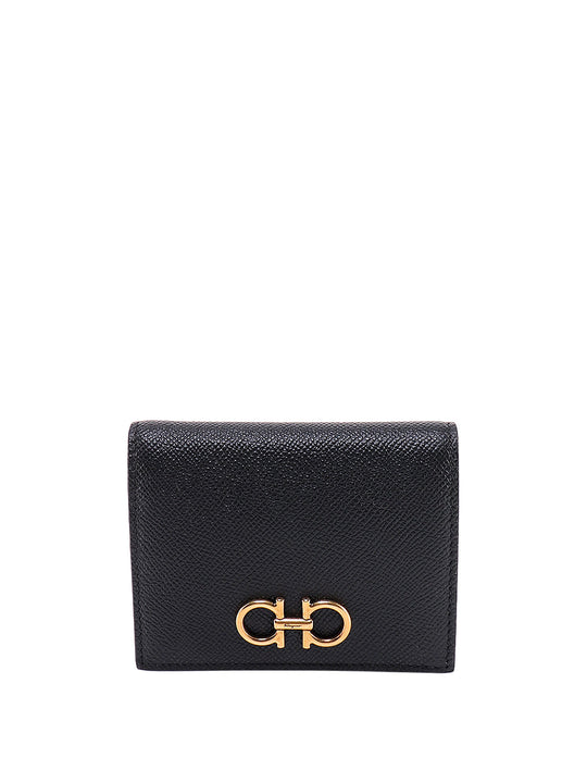 Leather Wallet With Metal Gancini Detail