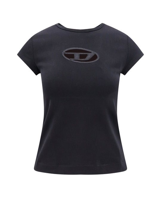 Stretch Cotton T-Shirt With Cut-Out Logo