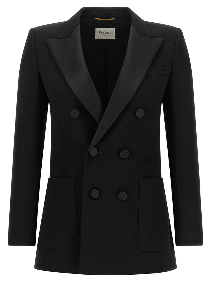 Saint Laurent Satin Lapel Blazer BlazerS - Black | d86849422ee39fb30cde078f6d0924b44960eb70