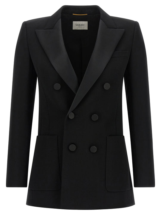 Satin Lapel Blazer Blazers Black