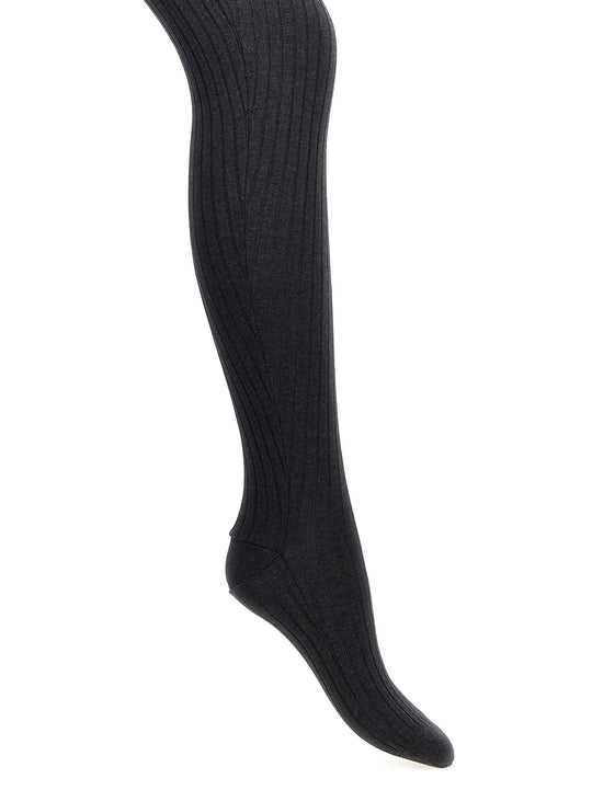 Ribbed Tights Socks Gray