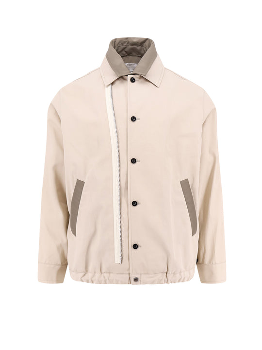 Cotton Jacket With Nylon Profiles And Zip Detail