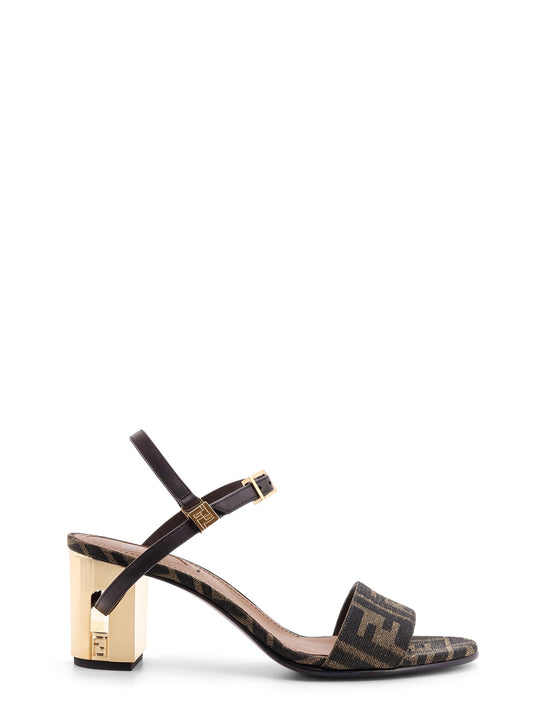 Delfina Ff Brown Jacquard Sandals