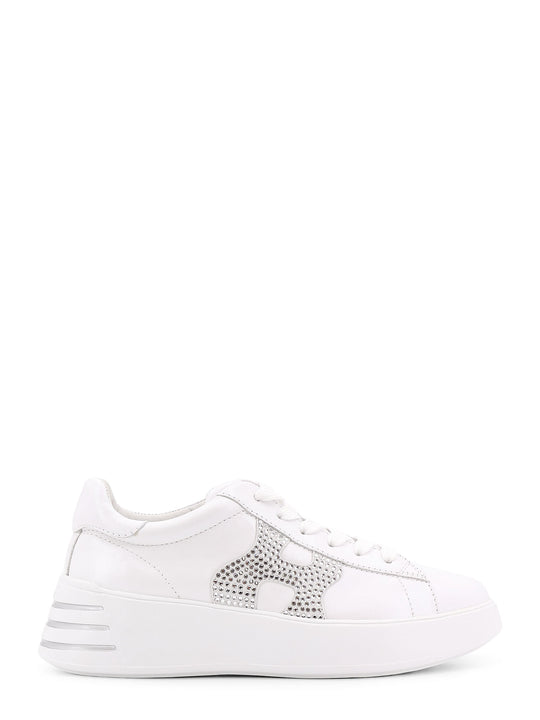 Leather Sneakers With Rhinestone Logo On The Side