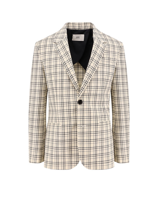 Virgin Wool Blazer With Madras Motif