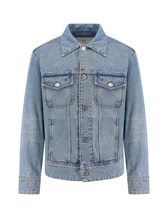 Denim Jacket With Ami Paris Patch On The Back