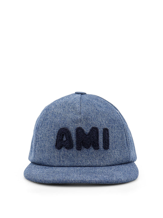 Denim Hat With Patch Logo On The Front And On The Back