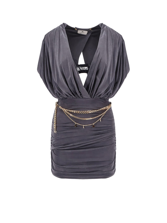 Mini Dress With Drapery And Metal Belt