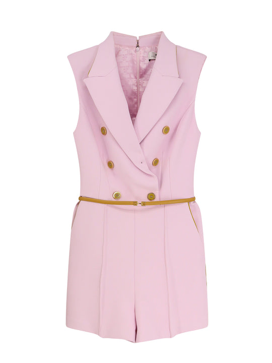 Jumpsuit With Sholder Pads And Leather Belt