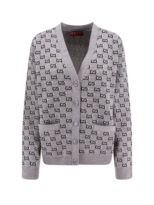 Wool Blend Cardigan With All-Over Gg Motif