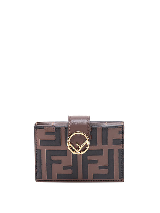 Leather Card Holder With Embossed Ff Motif