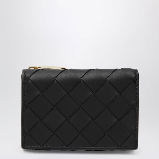 Black/Gold Intrecciato Tri-Fold Wallet