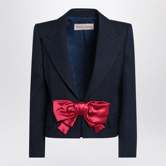 Blue Viscose Jacket With Bow