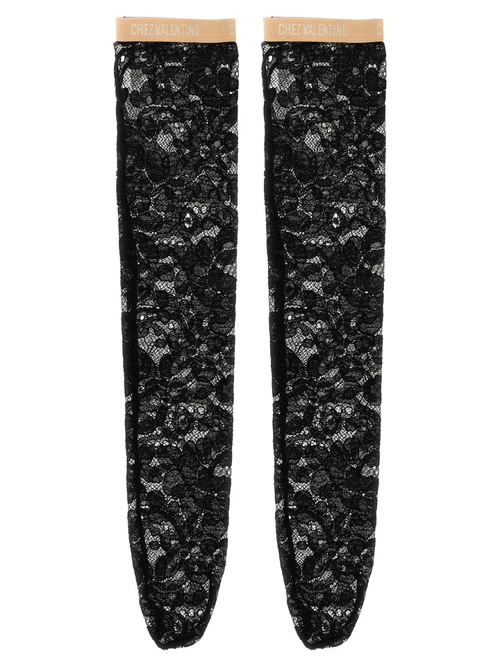 Valentino Garavani Leg Valentino Garavani Pizzo Rebordè Socks - Black | 5f480eff55ae335c861e34cc0be6faf1b75b87b6