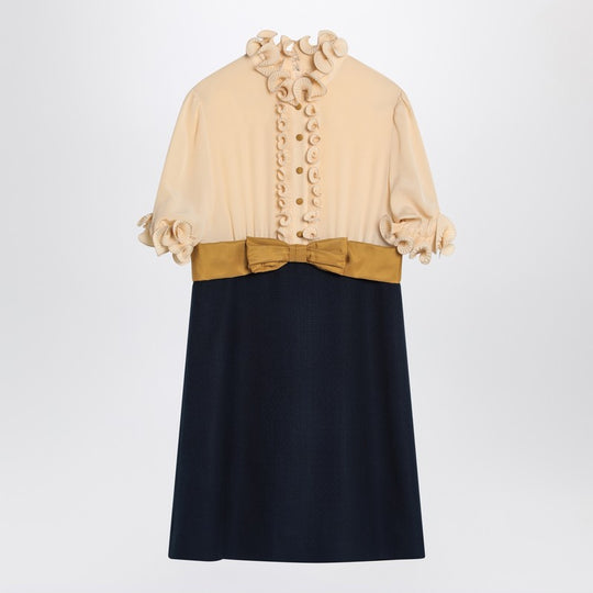 Mini Dress With Ruffles And Bow In Silk