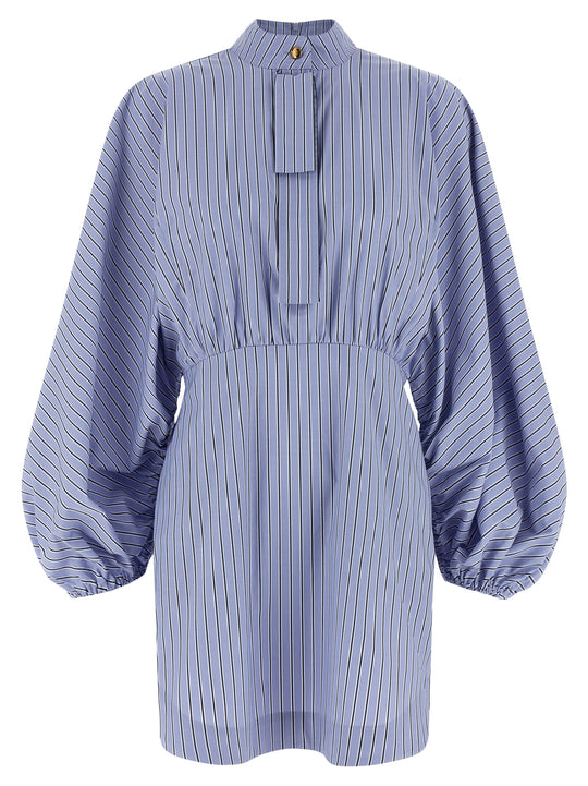 Drawstring Stripe Mini Dresses Light Blue