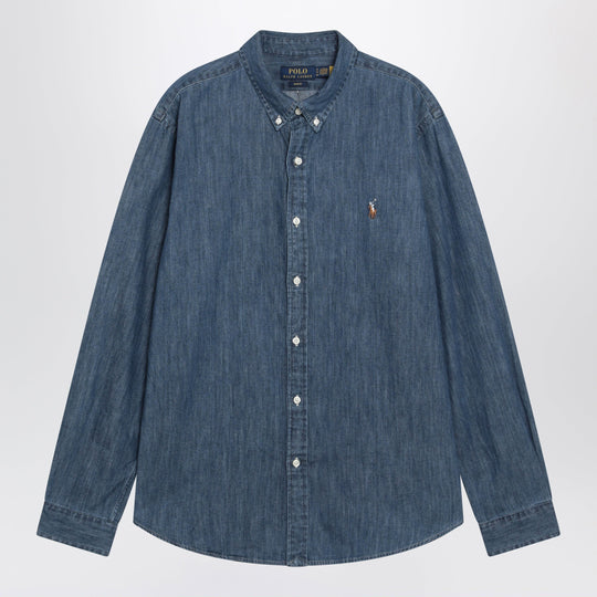 Slim-Fit Blue Denim Button-Down Shirt
