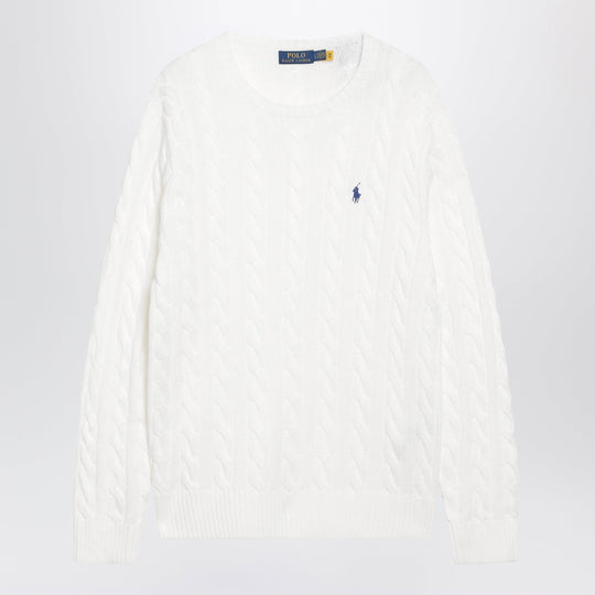 White Cable-Knit Cotton Sweater