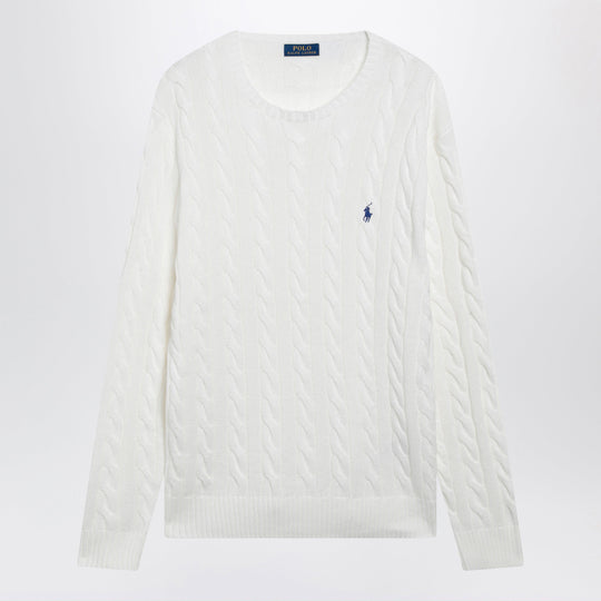 White Cable-Knit Cotton Sweater