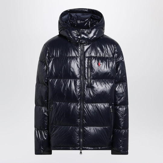 Navy Blue Glossy-Finish Nylon Down Jacket