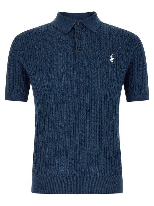 Braided Sweater Polo Blue