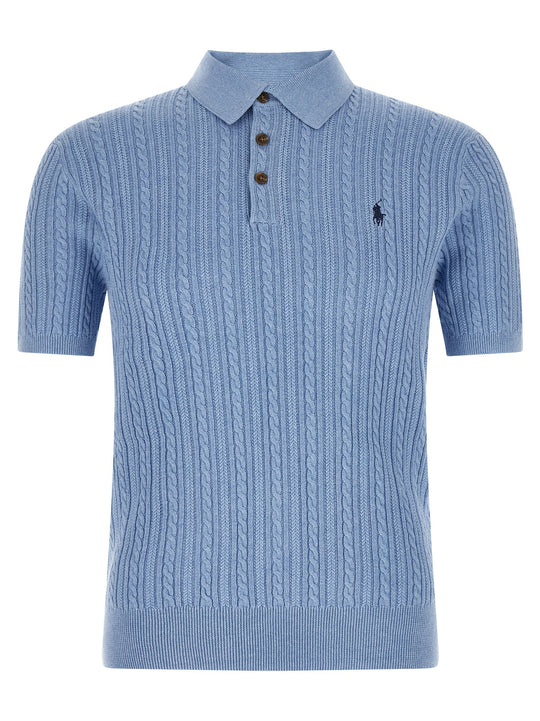 Braided Sweater Polo Light Blue