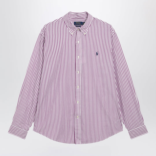 White/Purple Striped Custom-Fit Poplin Shirt