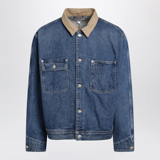 Blue Denim Jacket With Ribbed Collar