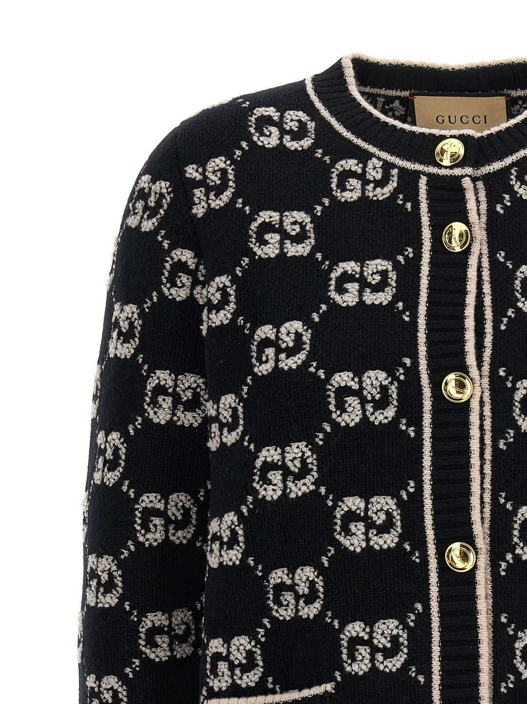 Gucci Cardigan Logo Gg Sweaters and Cardigans - White/Black | 5f30ae27933b56fe136841439c7beb5ea2a42d2a