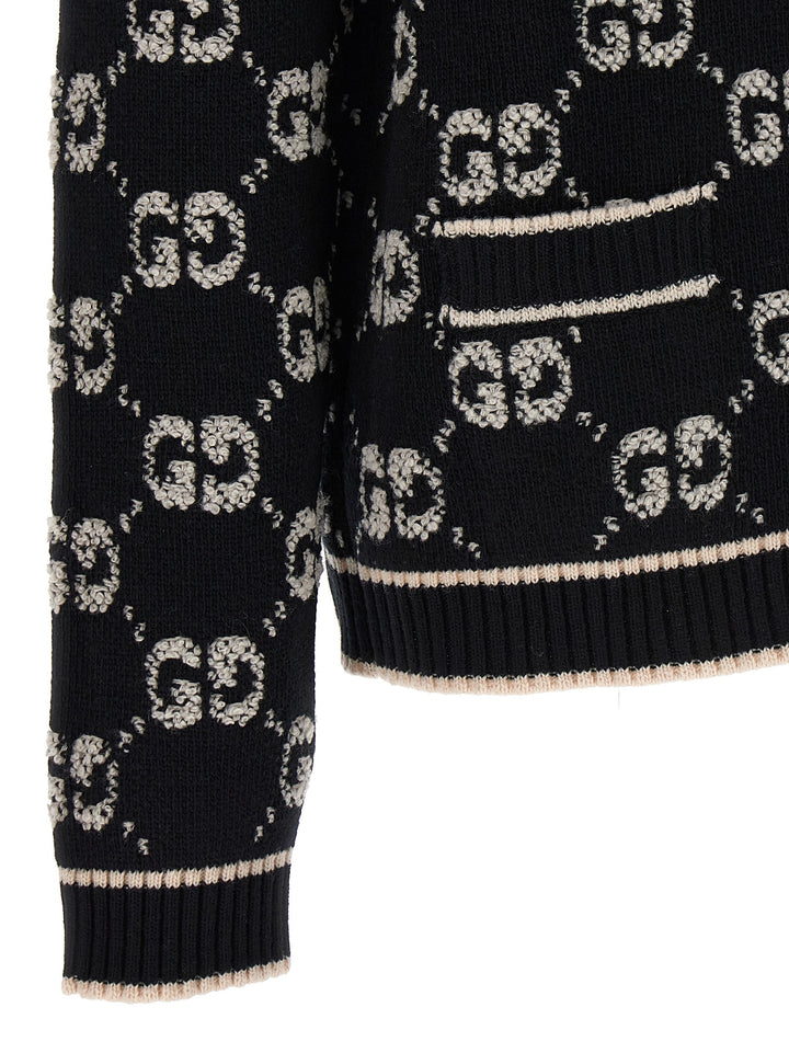 Gucci Cardigan Logo Gg Sweaters and Cardigans - White/Black | f46c14577c8385d5817185958405ab01590ff973