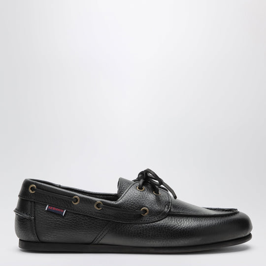 Owen Black Tumbled Leather Boat Shoes