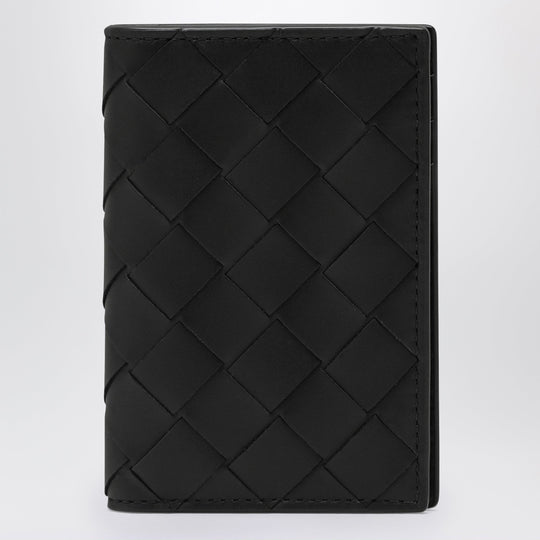 Black Intrecciato Card Holder With Flap