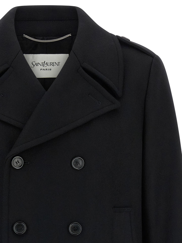 Saint Laurent Wool Coat Coats and Trench Coats - Black | 0d4474edaf3795da2dd970e2dc37445b5c4dcbe1