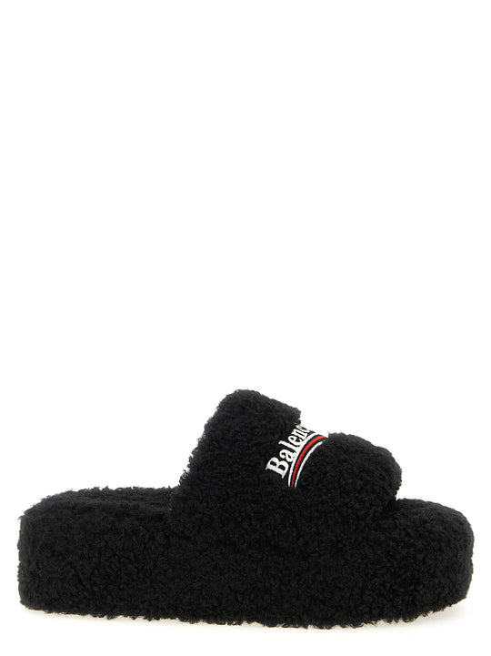Furry Platform Sandals Black