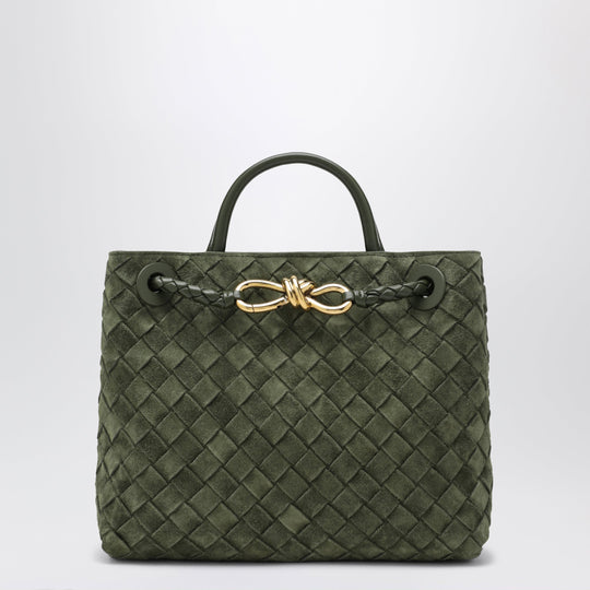 Andiamo Small Intrecciato Suede Bag In Dark Green