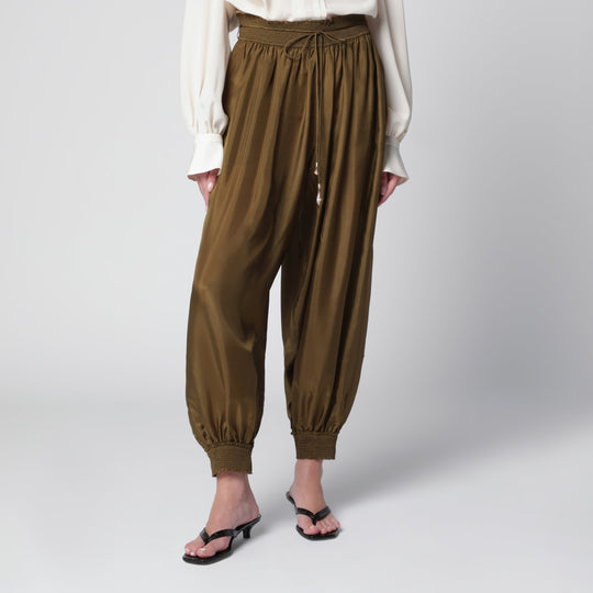 Olive Silk Habotai Harem Pants