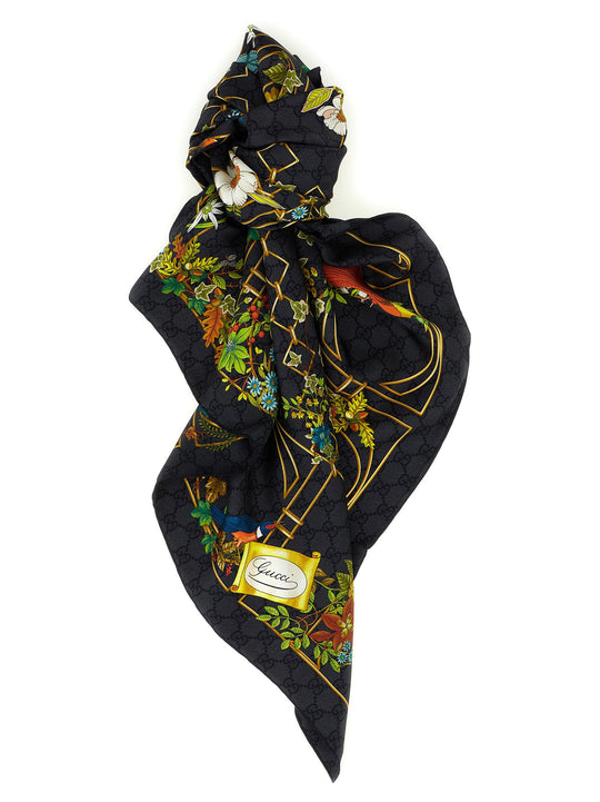 Floral Print Carré Scarves And Foulards Black