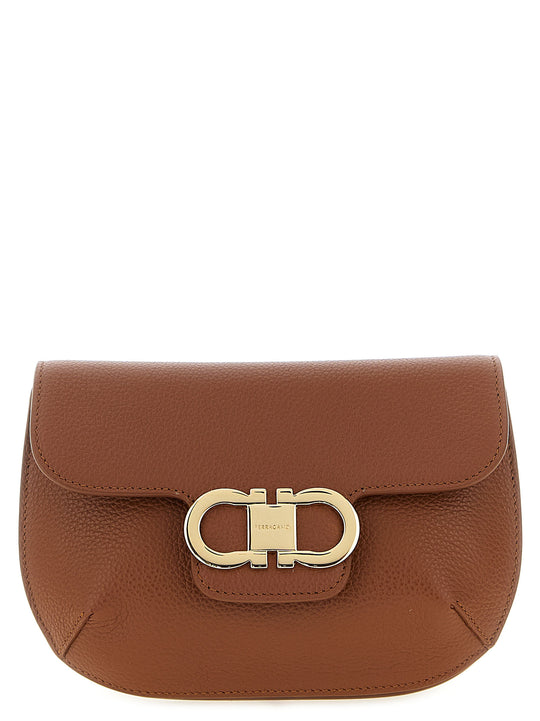 Double Gancini Crossbody Bags Brown