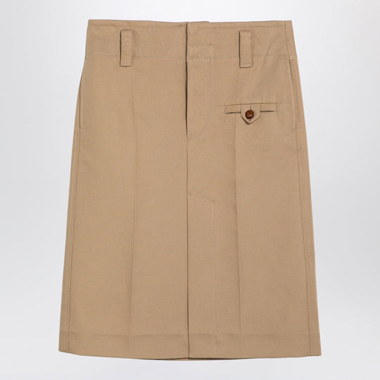 Beige Cotton Canvas Midi Skirt