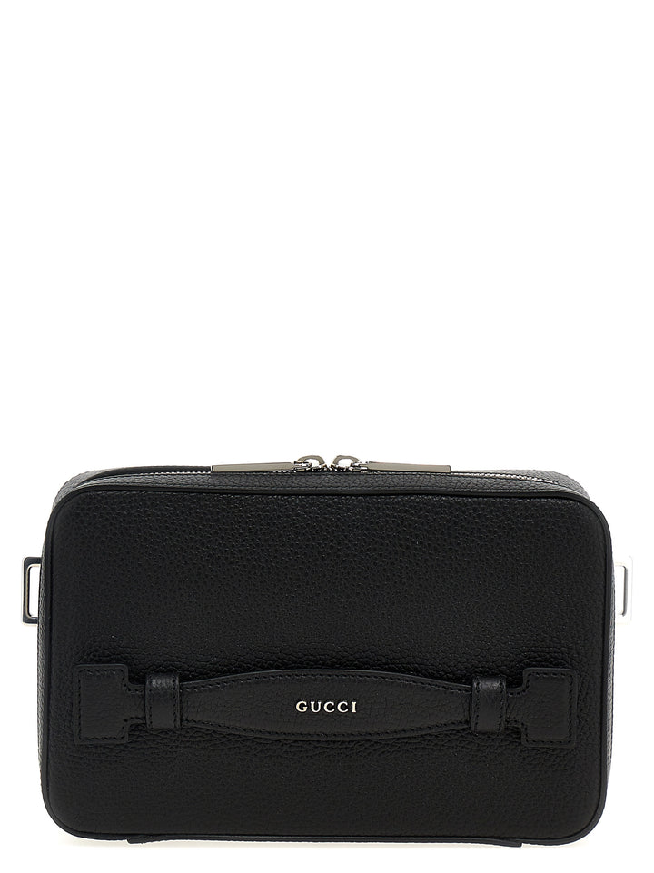 Gucci Logo Leather Shoulder Strap Crossbody Bags - Black | 308094398b447ba1d567da085fa44666afa0a333