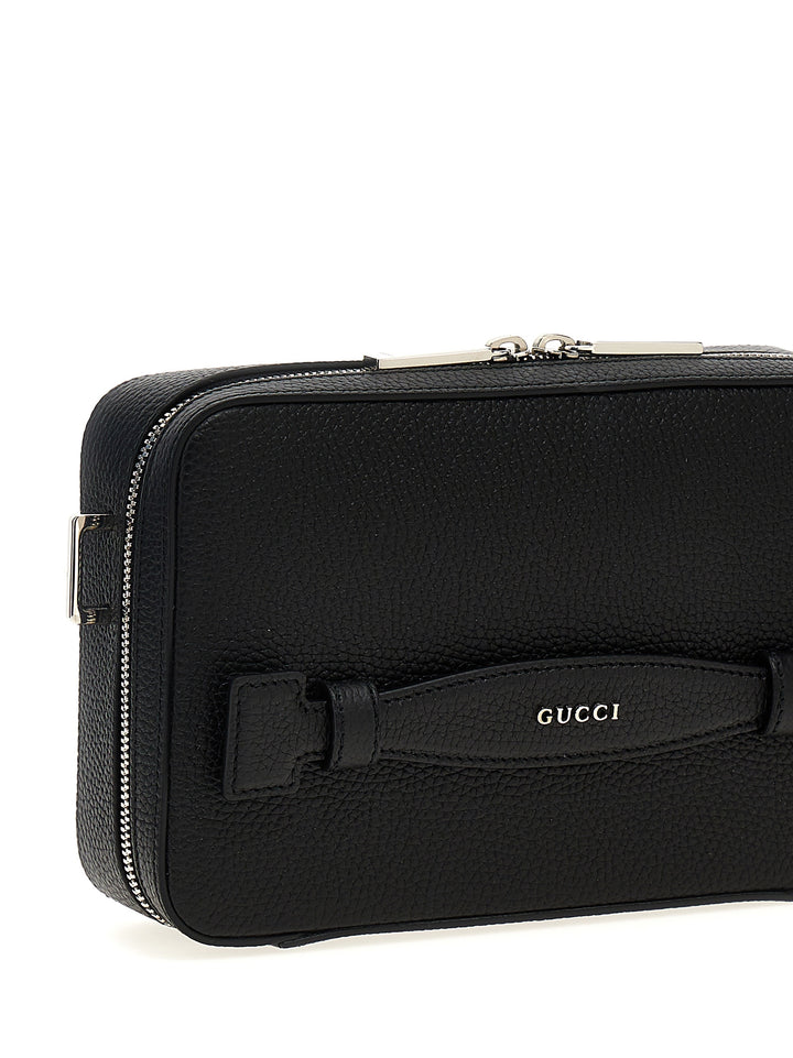 Gucci Logo Leather Shoulder Strap Crossbody Bags - Black | accaebb94ad3706101630e77c497895fd262c12a