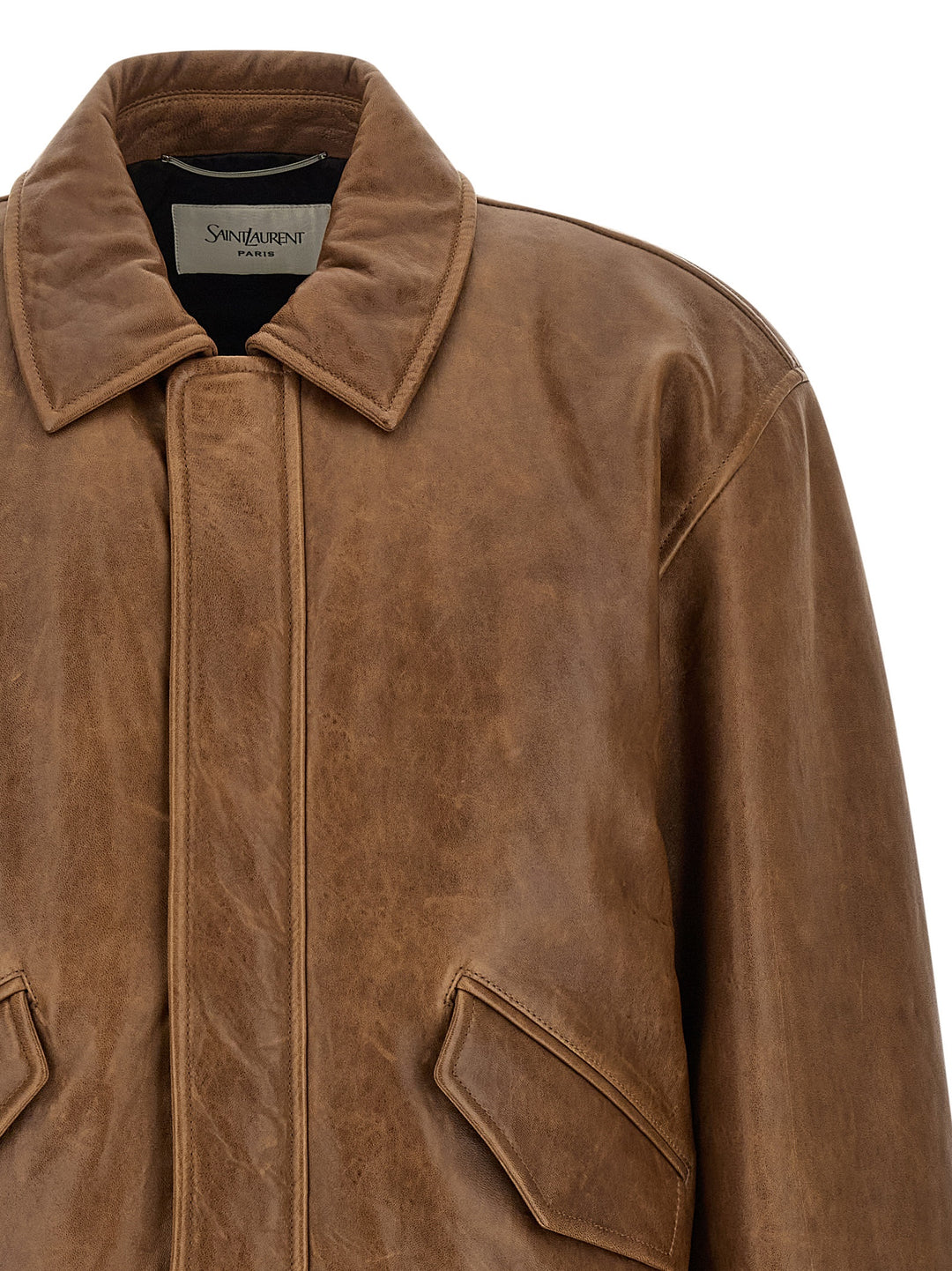 Saint Laurent Vintage Leather Bomber Jacket Puffer Jackets - Brown | f40bd994cafe892c2613bbd2e5ef4d77a4ba3b3b