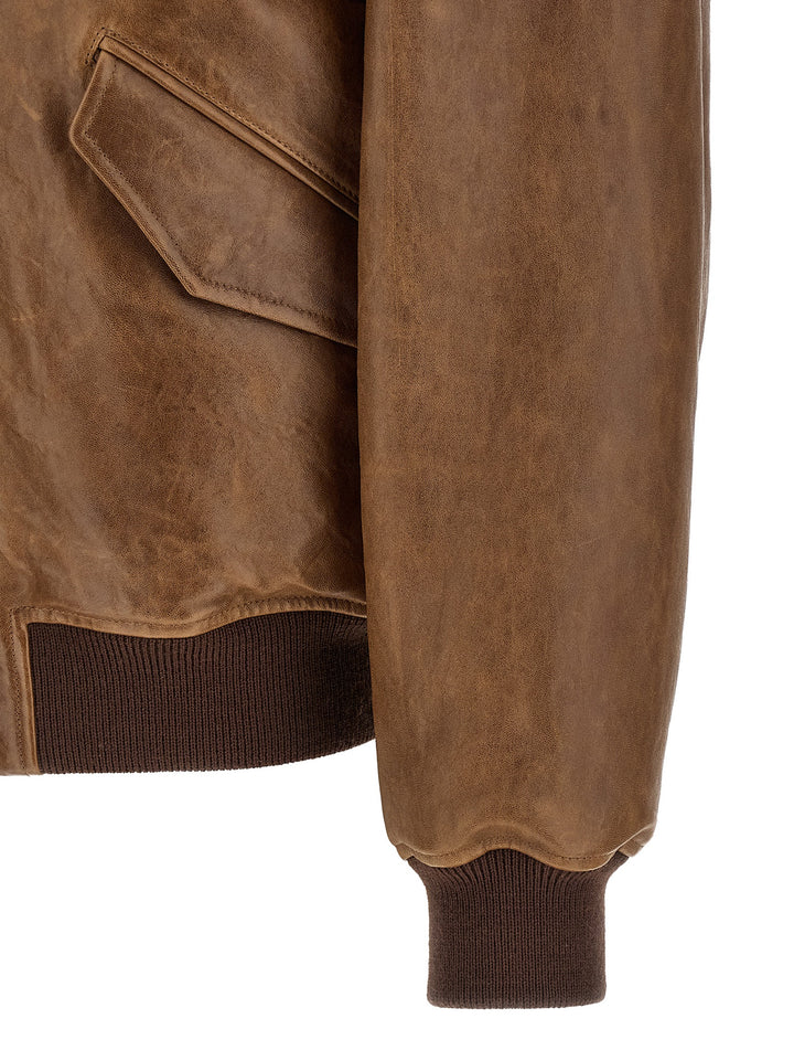 Saint Laurent Vintage Leather Bomber Jacket Puffer Jackets - Brown | 698ea73bae4745777d273fc51c8c1561178dec03