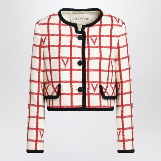 Ivory Jacket With Check Vlogo Pattern