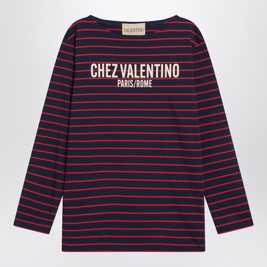 Blue T-Shirt With Red Stripes By Valentino