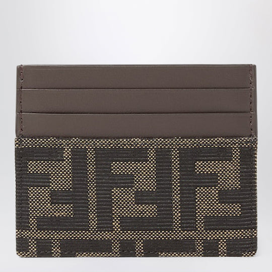 Ff Zucca Jacquard And Brown Leather Card Holder