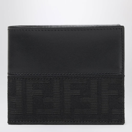 Ff Zucca Jacquard And Black Leather Bi-Fold Wallet