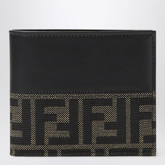 Ff Zucca Jacquard And Brown Leather Bi-Fold Wallet