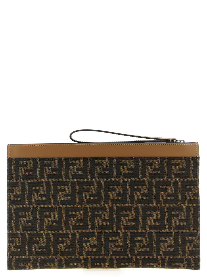 Fendi Ff Jacquard Clutch - Brown | e90ca8007761de97bf2cd096a40b5aa1a61f2502