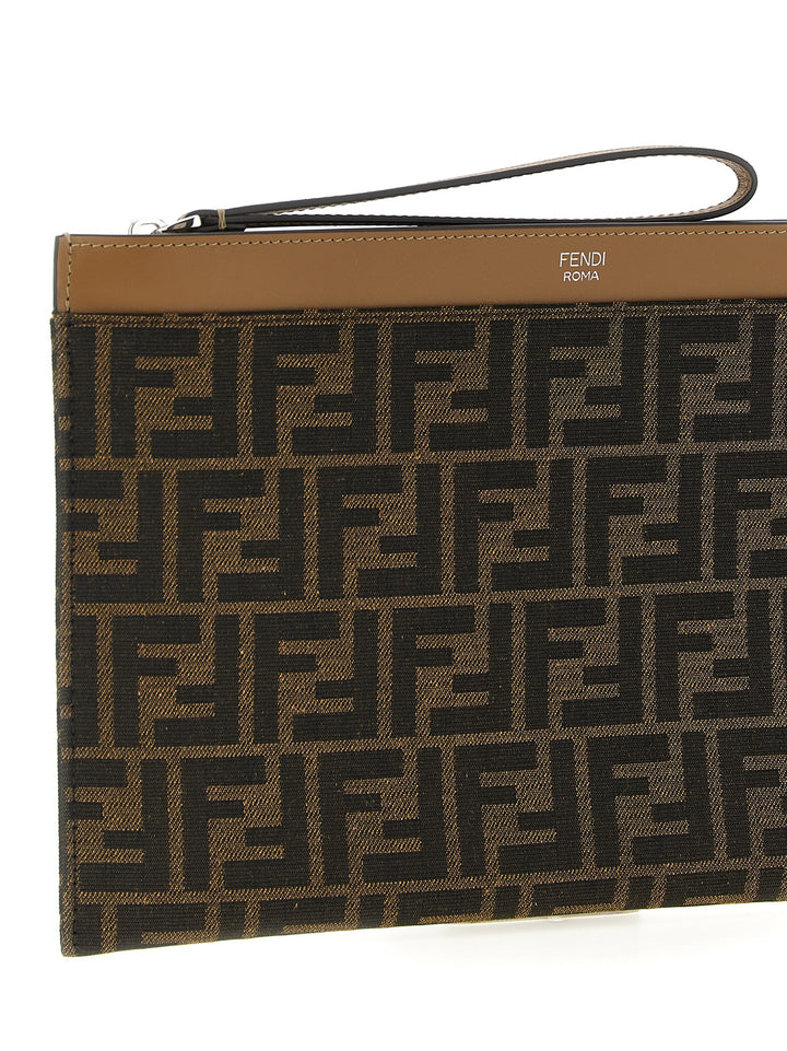 Fendi Ff Jacquard Clutch - Brown | b7c1dddcaff18e3a1737600f0ed38f5770c94ccc